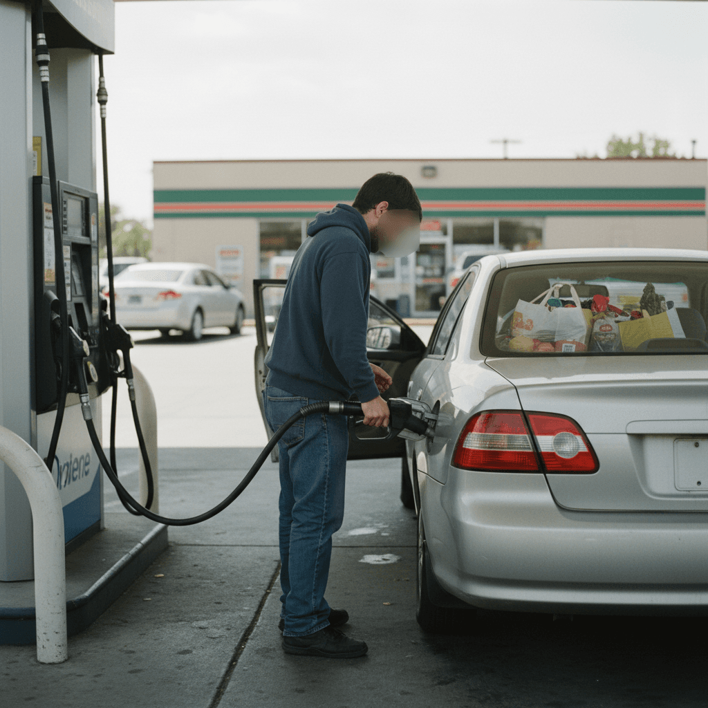 Gas pump display showing falling fuel prices during summer 2026