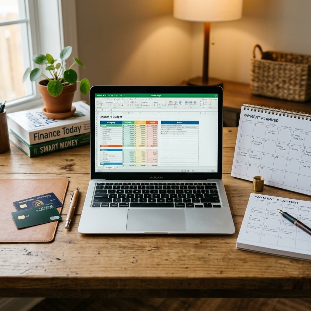 Credit card statements and a calculator representing household debt analysis